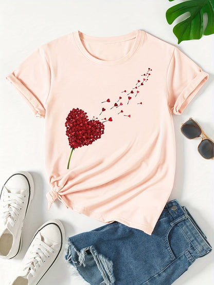 Dam T-shirt med hjärtmotiv – Trendig och avslappnad topp för vardagsbruk