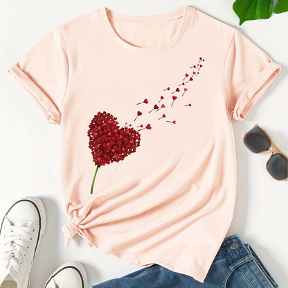 Dam T-shirt med hjärtmotiv – Trendig och avslappnad topp för vardagsbruk