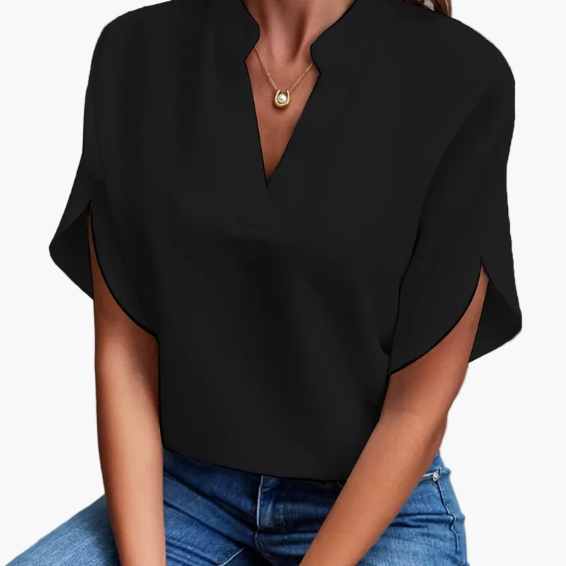 Dam Blus Vardags Elegant V-ringad Kortärmad Top – Perfekt för Sommar och Fritid