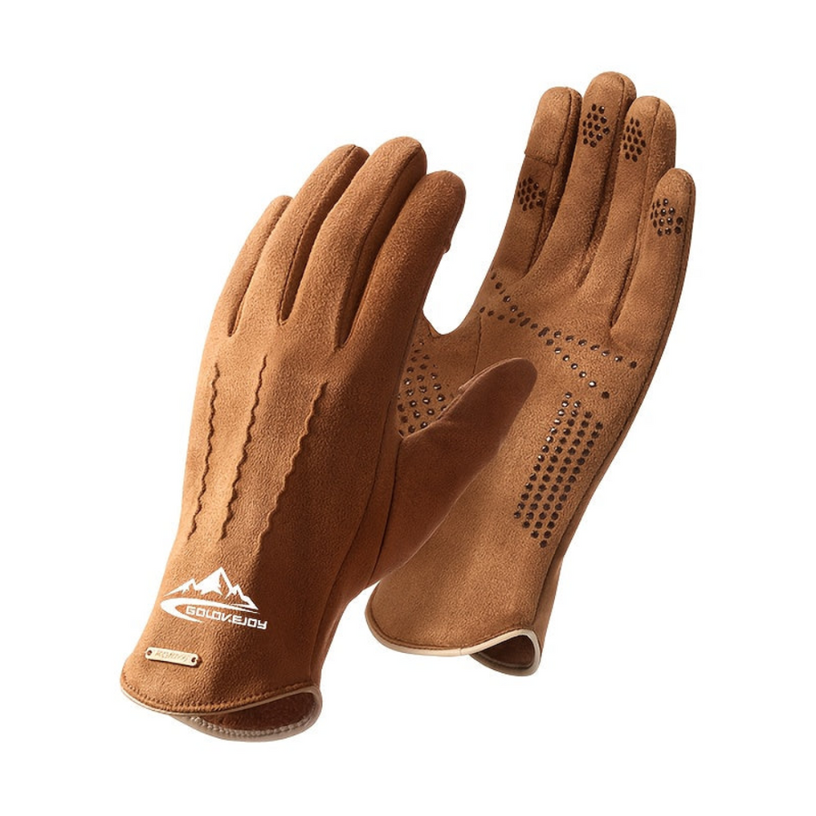 Unisex handskar i mjukt material med beröringsskärmsfingrar och prickmönster på handflatan