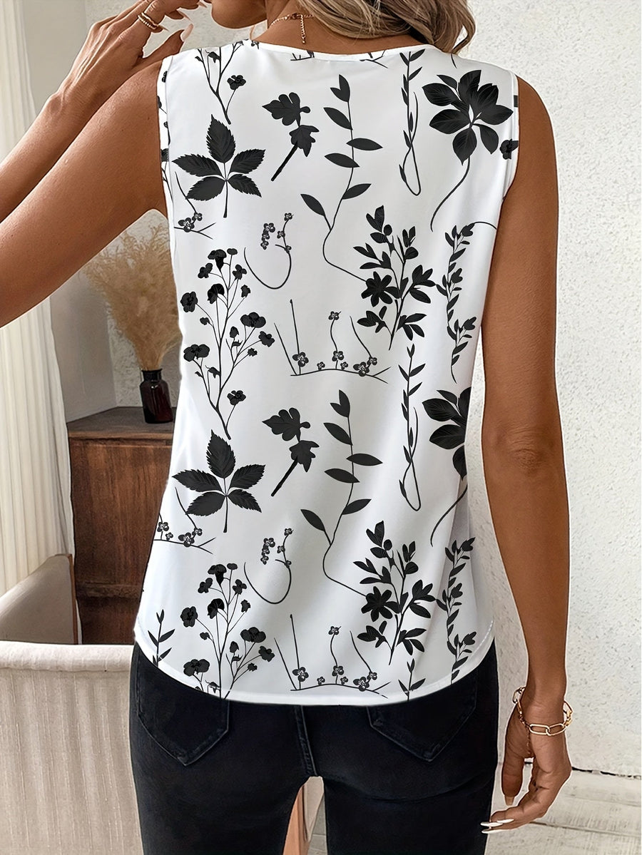 Dam Blus med Blommigt Mönster och V-ringning – Elegant Topp för Vår och Sommar