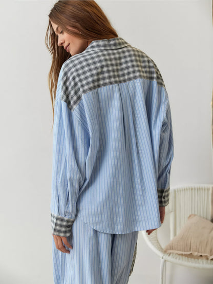 Dam Pyjamaset – Modern Oversize Skjorta och Byxa för Lounge och Sömn