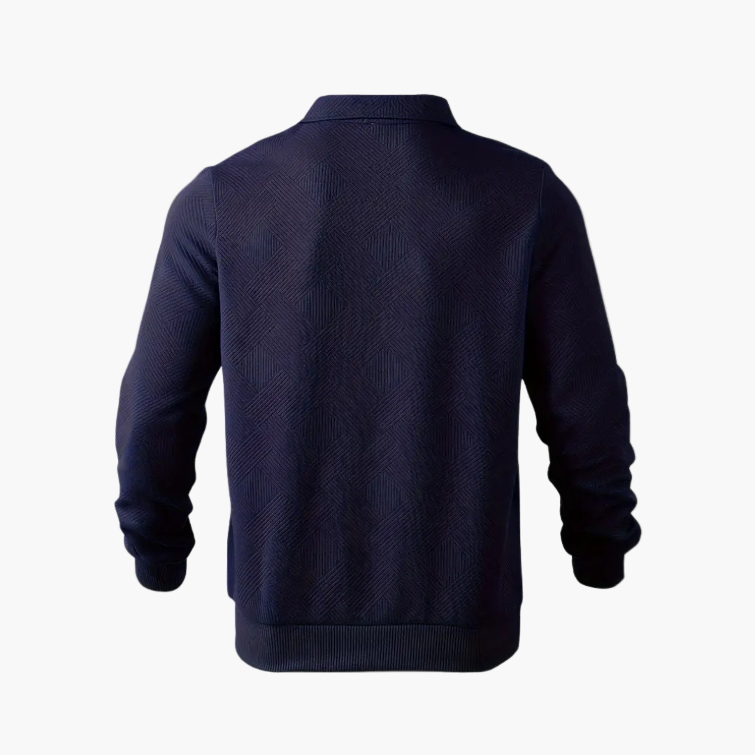 Herrtröja med Kvartdragkedja och Geometriskt Mönster – Modern Vintage Stil för Vardag och Fritid