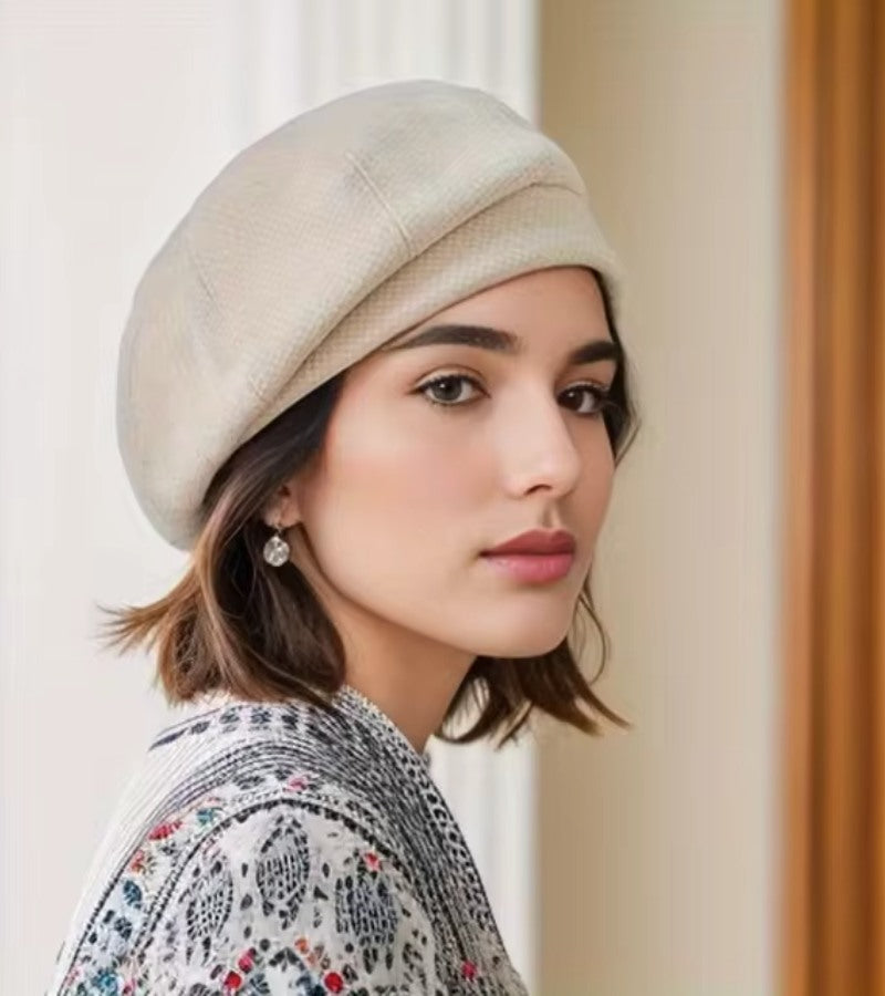 Basker med Rutmönster för Dam – Beige Texturerad Keps