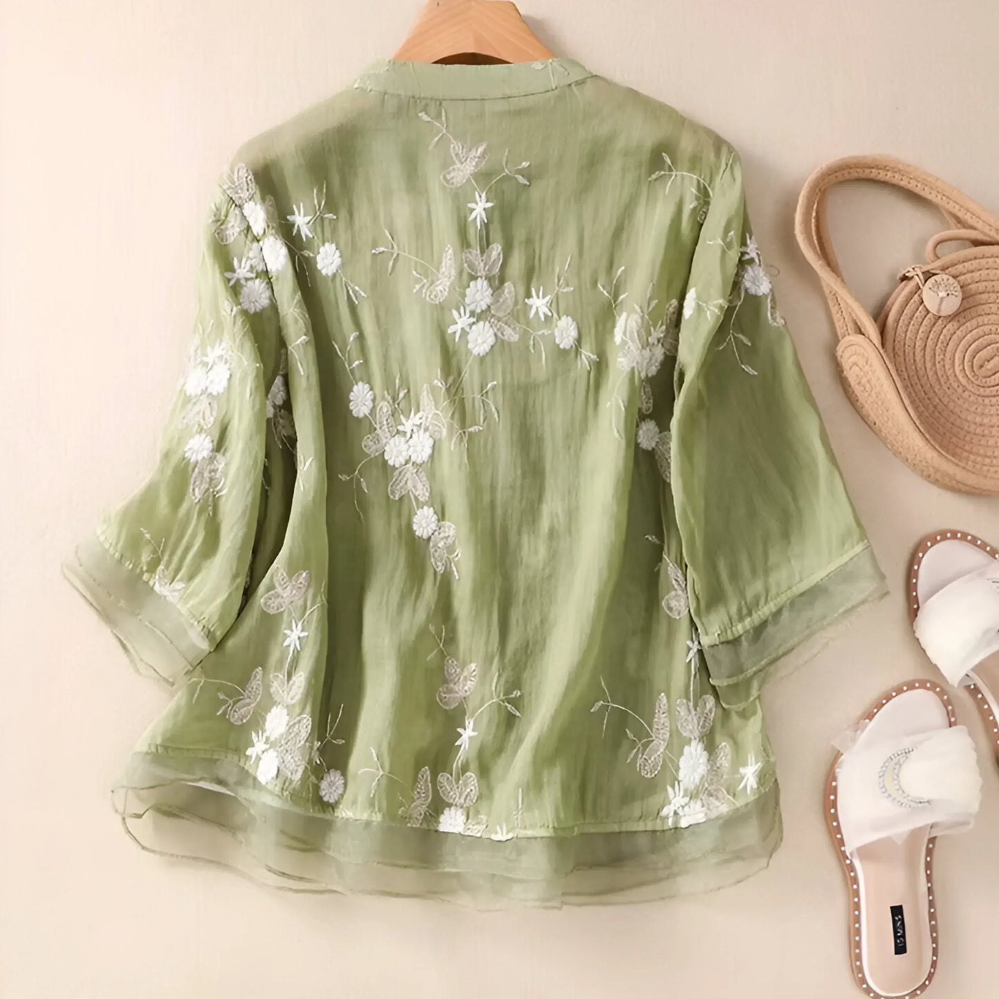Damblus med broderade blommor och avslappnad passform – Elegant vardagsstil