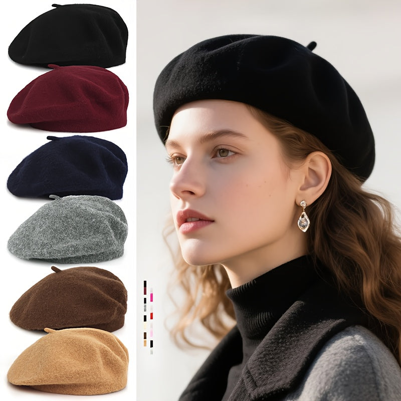 Unisex Beret Mössa - Stickad Basker med Liten Knopp
