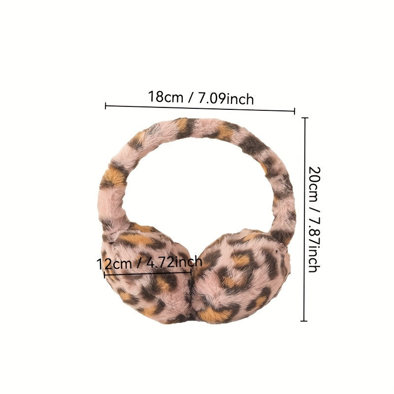 Varmt leopardmönstrat pälsfodrat vinteröronskydd i mjukt material