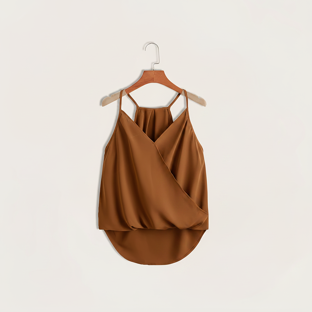 Dam Halterneck Draperad Ärmlös Blus – Trendig och Elegant för Vardag och Fest