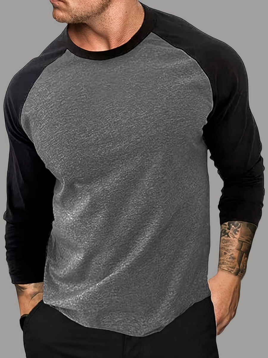 Herr T-shirt Raglan Långärmad Tvåfärgad Rund Hals