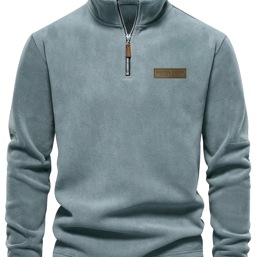 Men's Quarter-Zip Fleece Pullover with Logo Patch