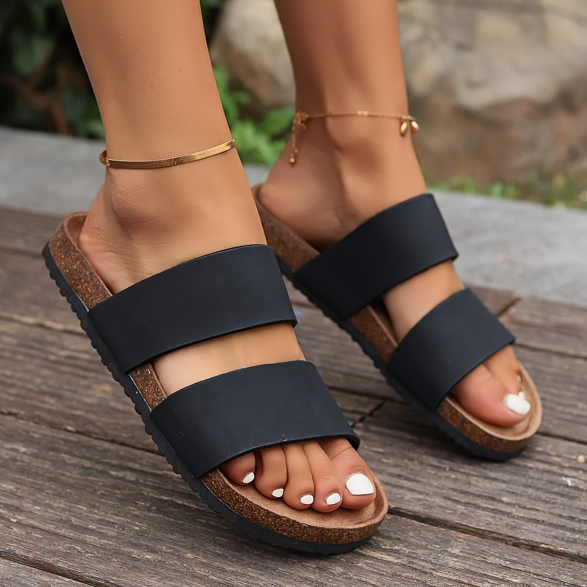 Damers Stilrena Slip-in Sandaler med Dubbelrem för Sommar och Vardag