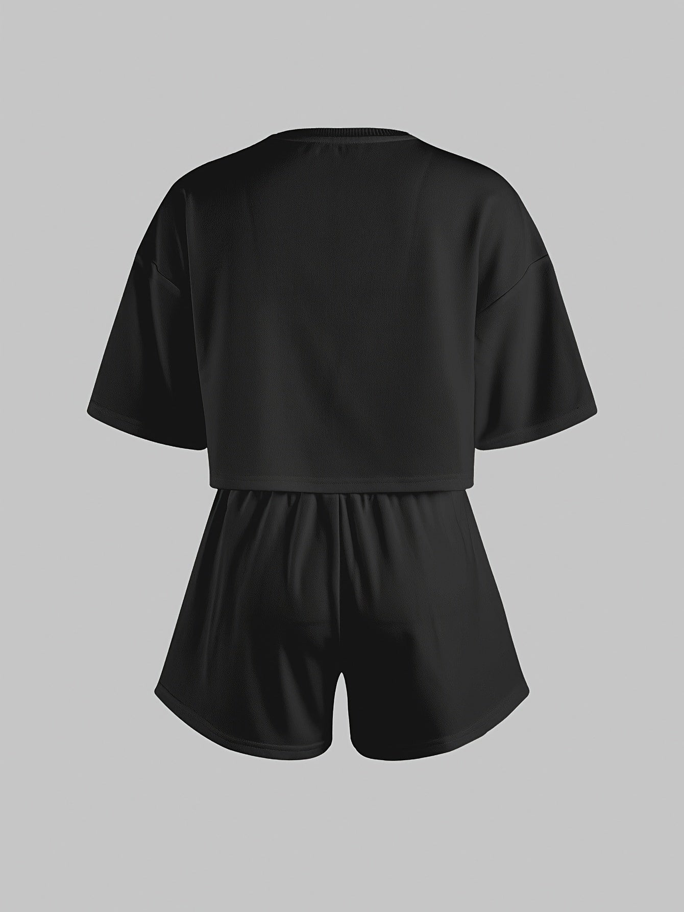 Dam Pyjamaset med Tryckta Hjärtan – Kortärmad Topp och Shorts, Perfekt för Hemma och Sovrum