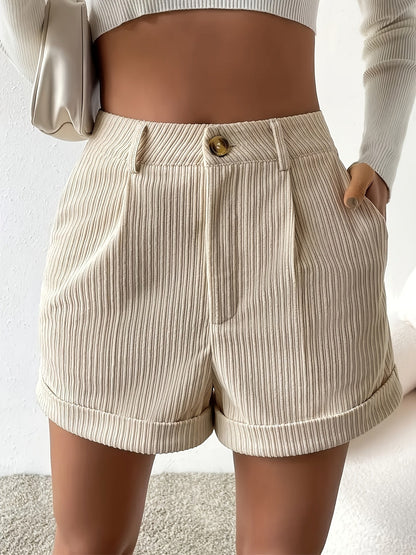 Damshorts med hög midja, elegant veckad design, sommarstil