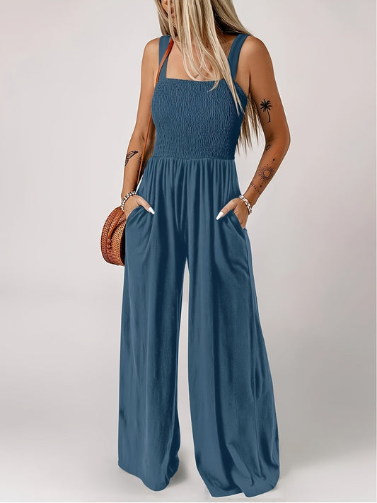 Dam Jumpsuit Elegant Smockad Byst Vid Ben Vardags- och Sommarstil