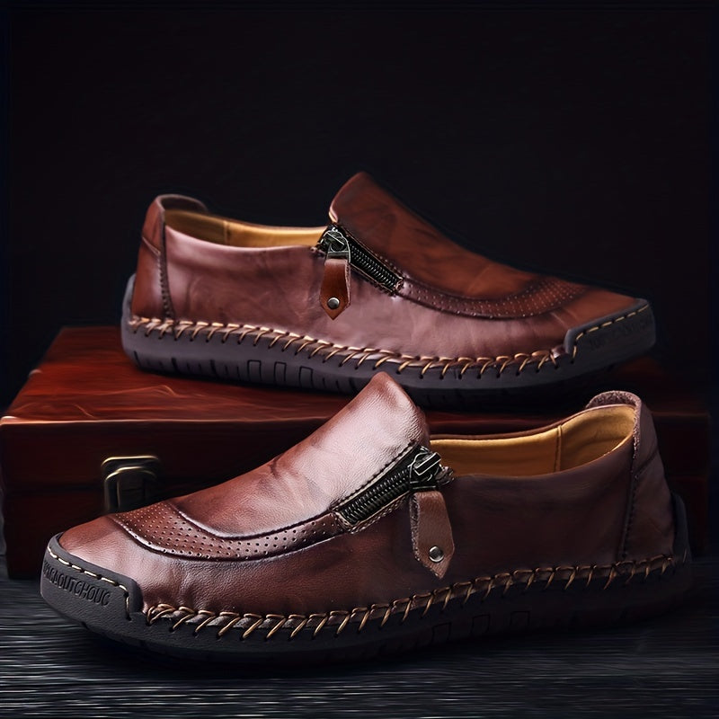 Herr loafers vintage stil slip-on med dragkedja – perfekta för fest och vardag