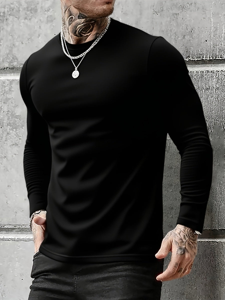 3-pack Herr Tröja Långärmad Rundhalsad Slim Fit Svart Vit Grå
