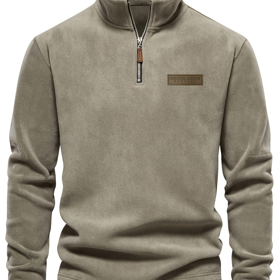 Men's Quarter-Zip Fleece Pullover with Logo Patch