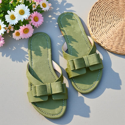 Damers eleganta platta sandaler med rosett för sommar och vardag