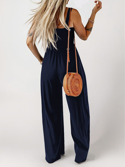 Dam Jumpsuit Elegant Smockad Byst Vid Ben Vardags- och Sommarstil