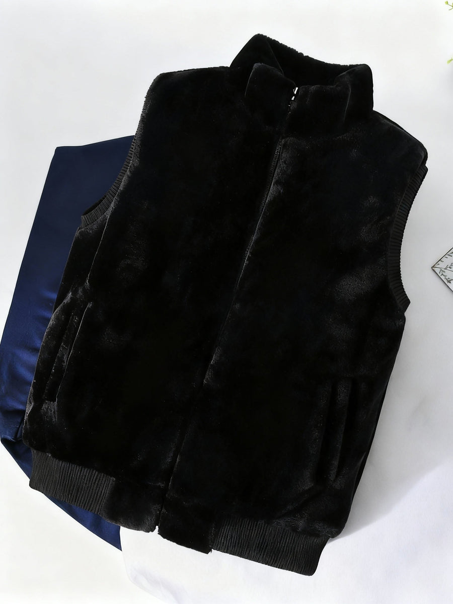 Unisex Mjuk Teddyväst med Dragkedja och Ståkrage