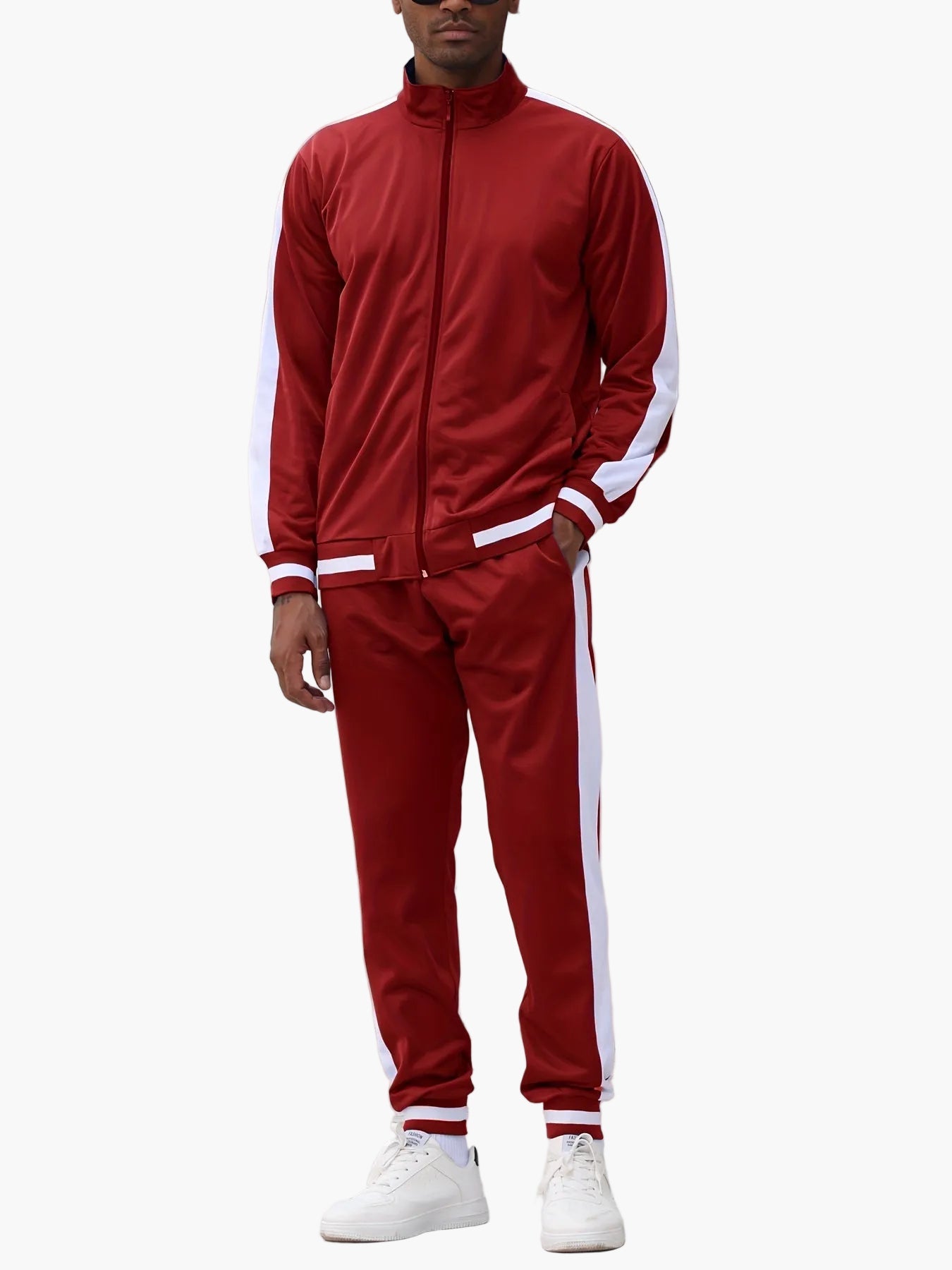 Herr Sportig Träningsdräkt Set – Trendig Tracksuit med Färgblock för Aktiv Livsstil