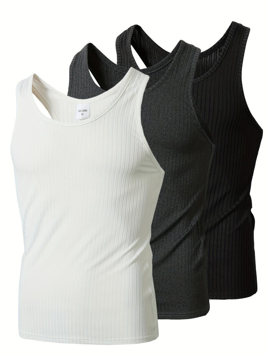 Herrlinne 3-pack Ribbad Sportig Tanktopp för Träning och Vardag