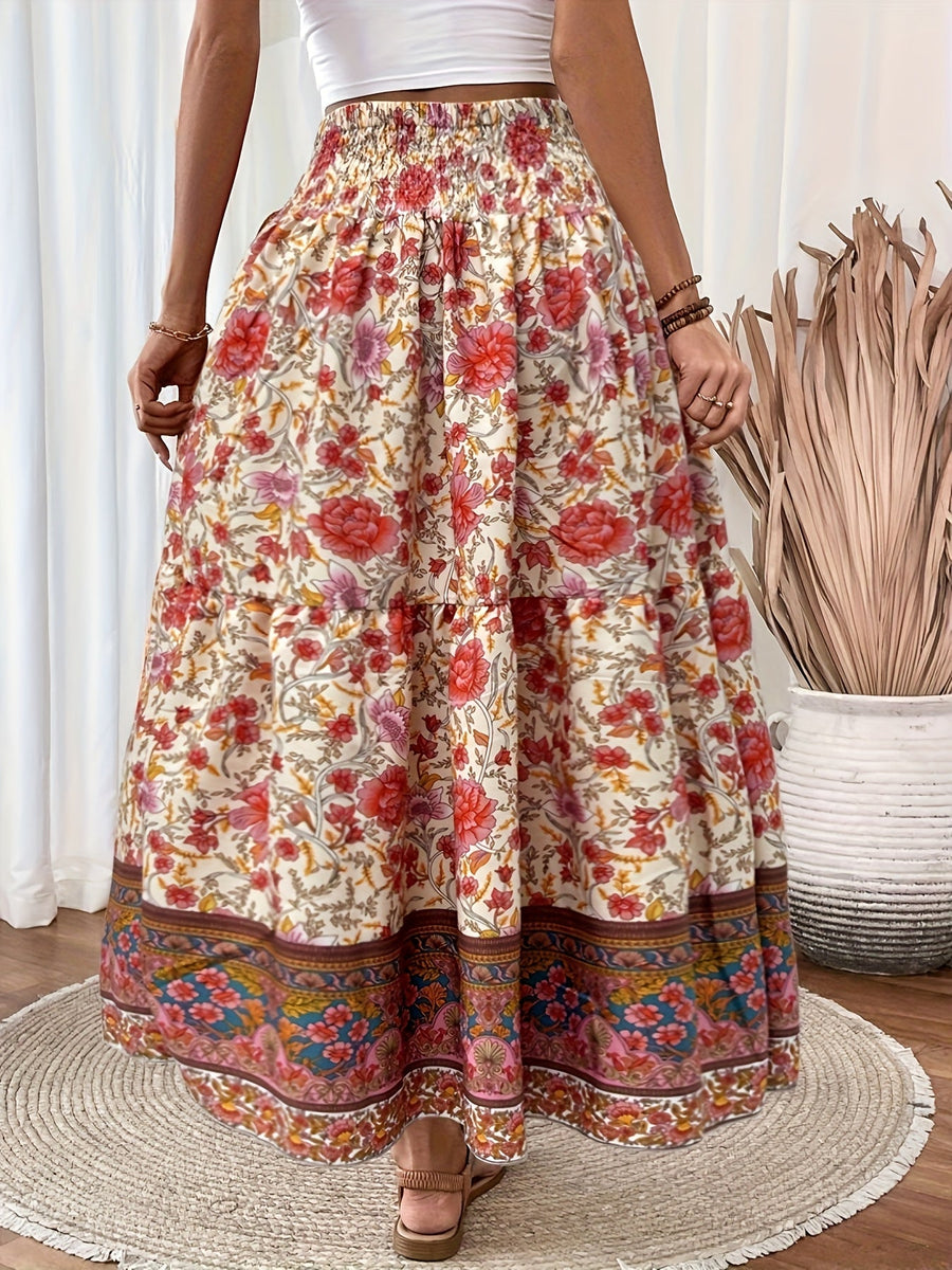 Dam Kjol Boho Lång Blommig Elegant Sommarmode Fickor