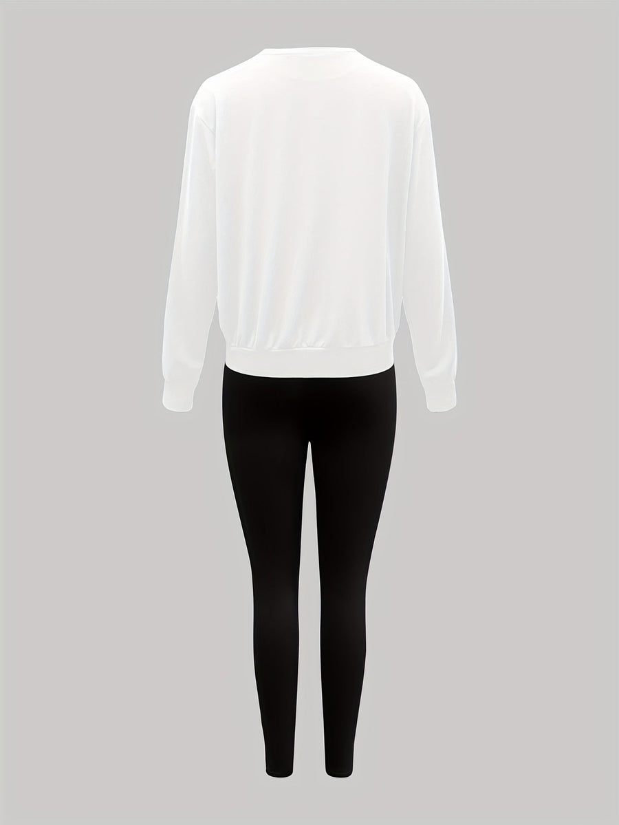 Dam Tröja & Leggings Set med New York-tryck, Rundhals, Långa Ärmar