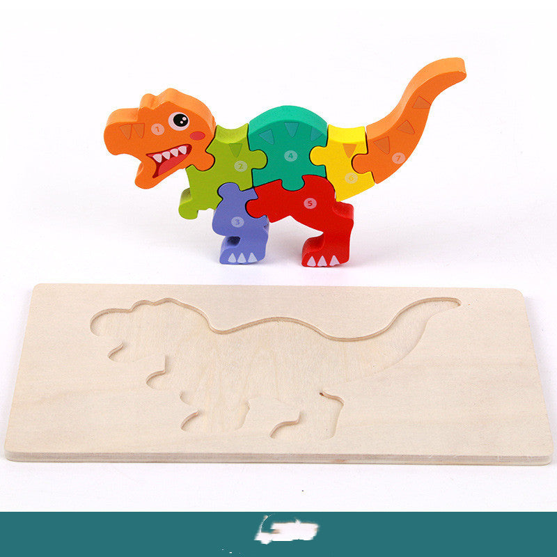 Barnens pedagogiska dinosauriepussel i trä – 3D-leksak för utveckling och lek