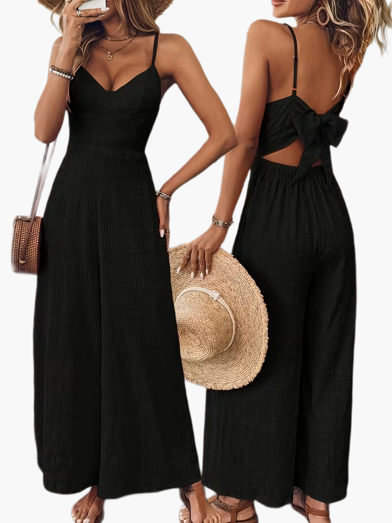Dam Jumpsuit Elegant Sommardesign med Breda Ben och Smala Axelband – Perfekt för Fester & Avslappnade Tillfällen