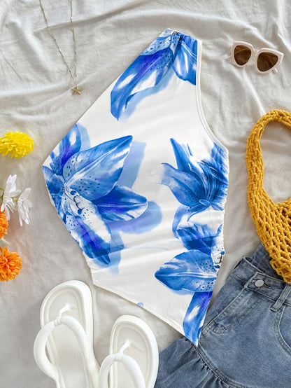 Dam Body One Shoulder Elegant Blommig Stil Perfekt för Vår och Sommar