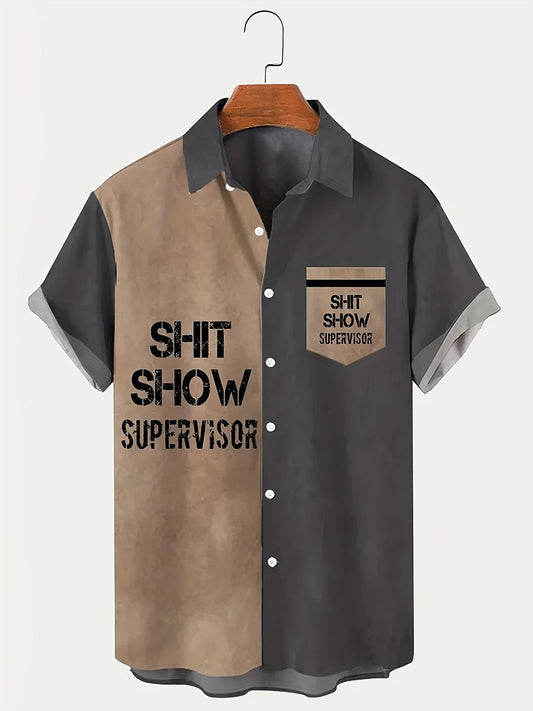 Herr Skjorta med Texttryck – Rolig Vintage Kortärmad "Shit Show Supervisor" Party Skjorta