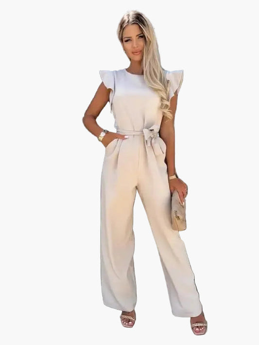 Dam Jumpsuit Elegant Vardagsstil med Volangärm och Bälte – Perfekt för Arbete och Fest