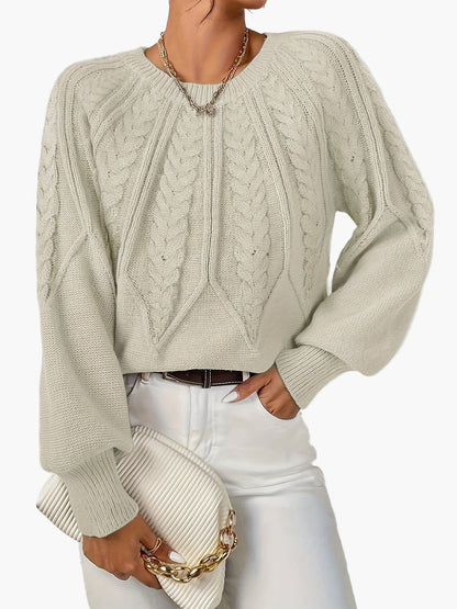 Damstickad Elegant Tröja med Kabelmönster för Vardag och Kontor