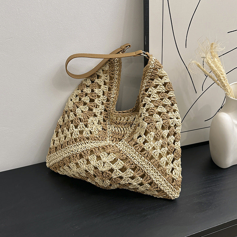 Somrig virkad handväska för kvinnor – boho-inspirerad stor tote väska med axelrem