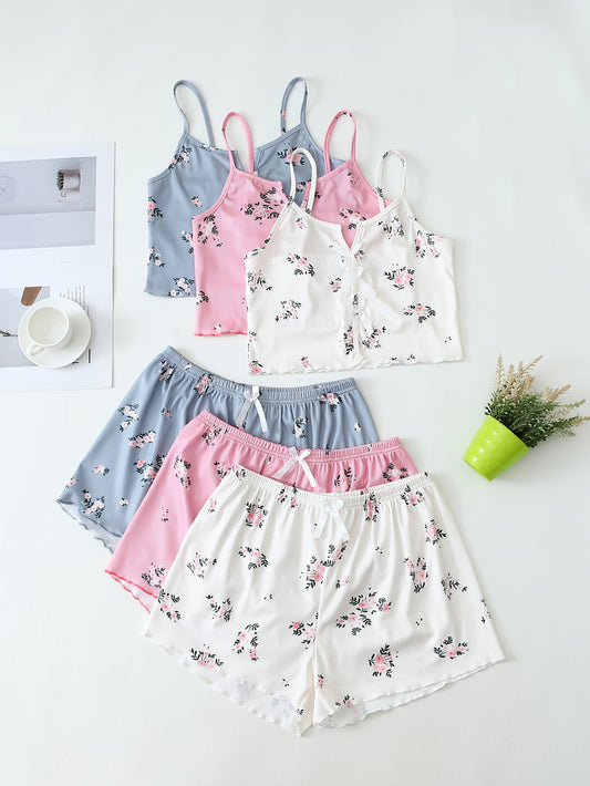 Damernas blommiga pyjamasset med shorts och topp – Somrig och söt nattkläder