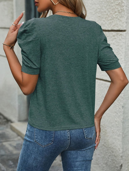 Dam Topp Elegant Puffärm Kortärmad Blus för Vardagsbruk