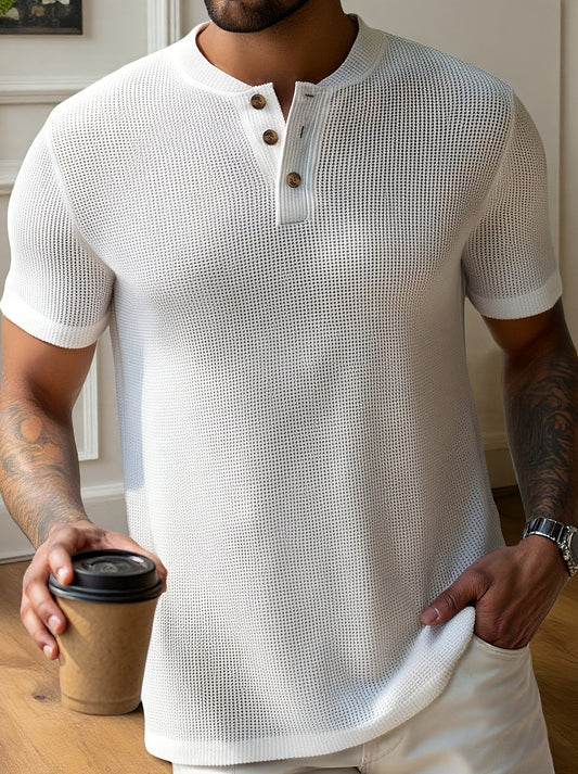 Herrarnas kortärmade Henley tröja – Modern stickad stil för avslappnade tillfällen