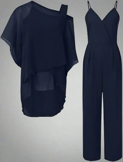 Damernas eleganta tvådelade byxdress med asymmetrisk topp – perfekt för fest, kontor och vardag
