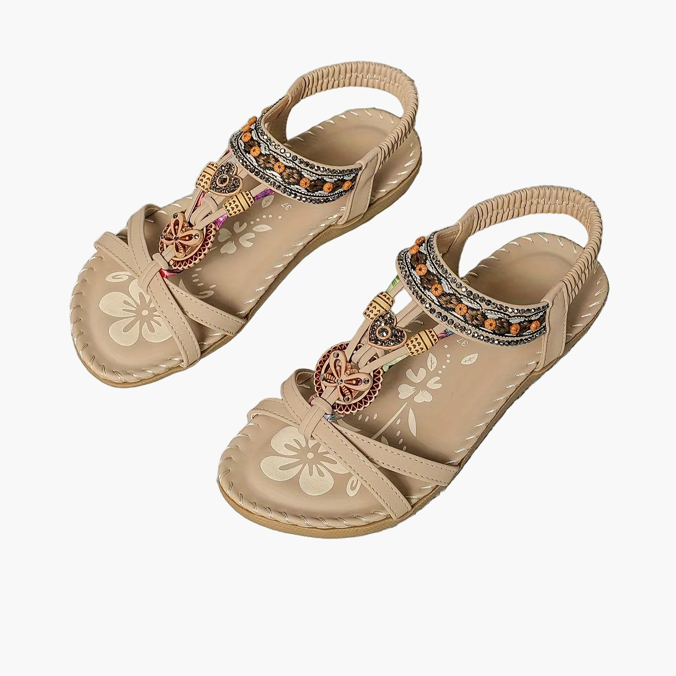 Damsandaler Boho Chic med Dekorativa Remmar och Pärldetaljer – Perfekta för Sommar och Semester
