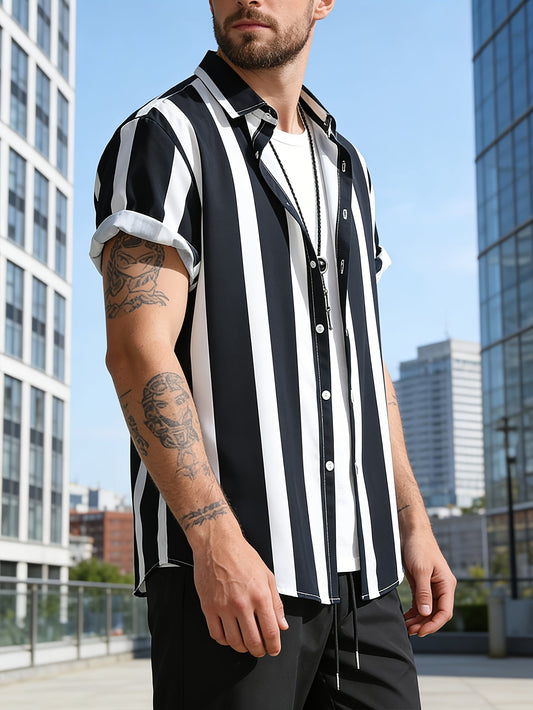 Herr Skjorta med Breda Randiga Paneler – Modern Streetwear för Vardagsbruk