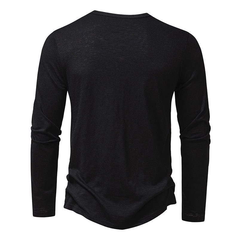 Brett – Långärmad T-shirt för Herrar med Knappar och Henry Krage