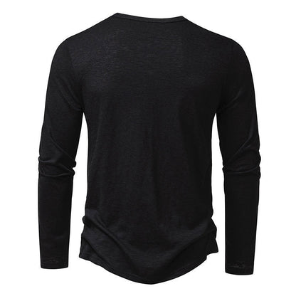 Brett – Långärmad T-shirt för Herrar med Knappar och Henry Krage