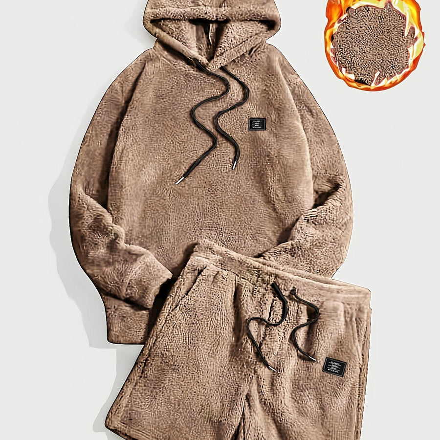 Grått teddyfleeceset med huvtröja och shorts