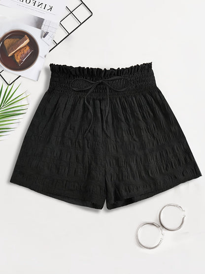 Damers avslappnade shorts med hög midja och smockad midjeresår – perfekta för sommar och vardag