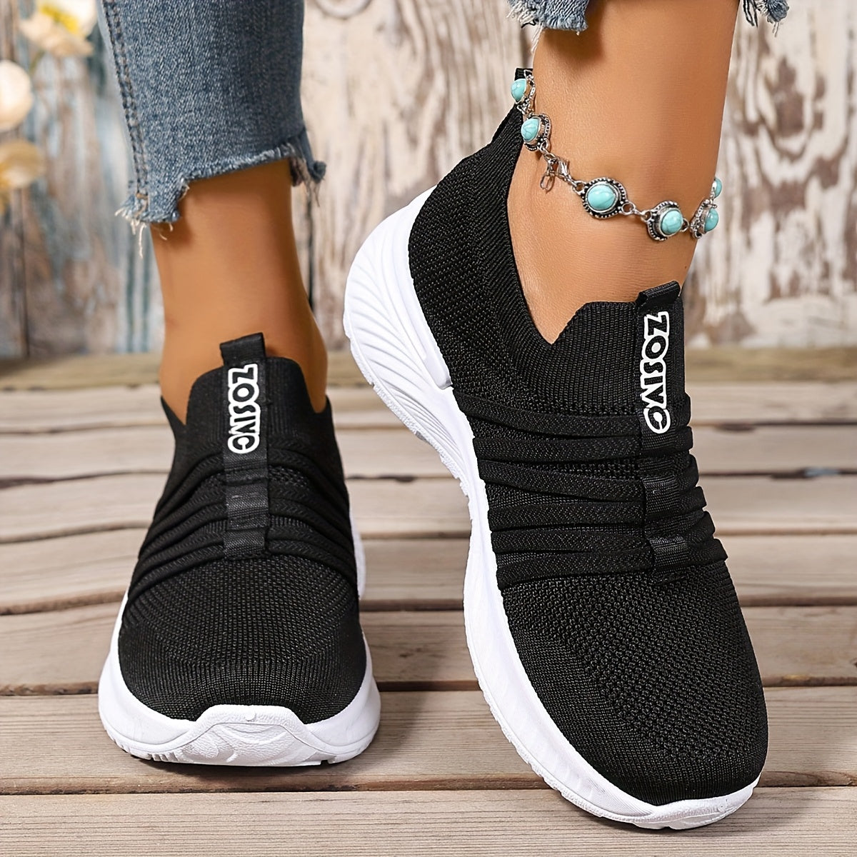 Dam Sneakers Slip-on Sportiga Vardagsskor Låg Modell – Trendig Randig Design