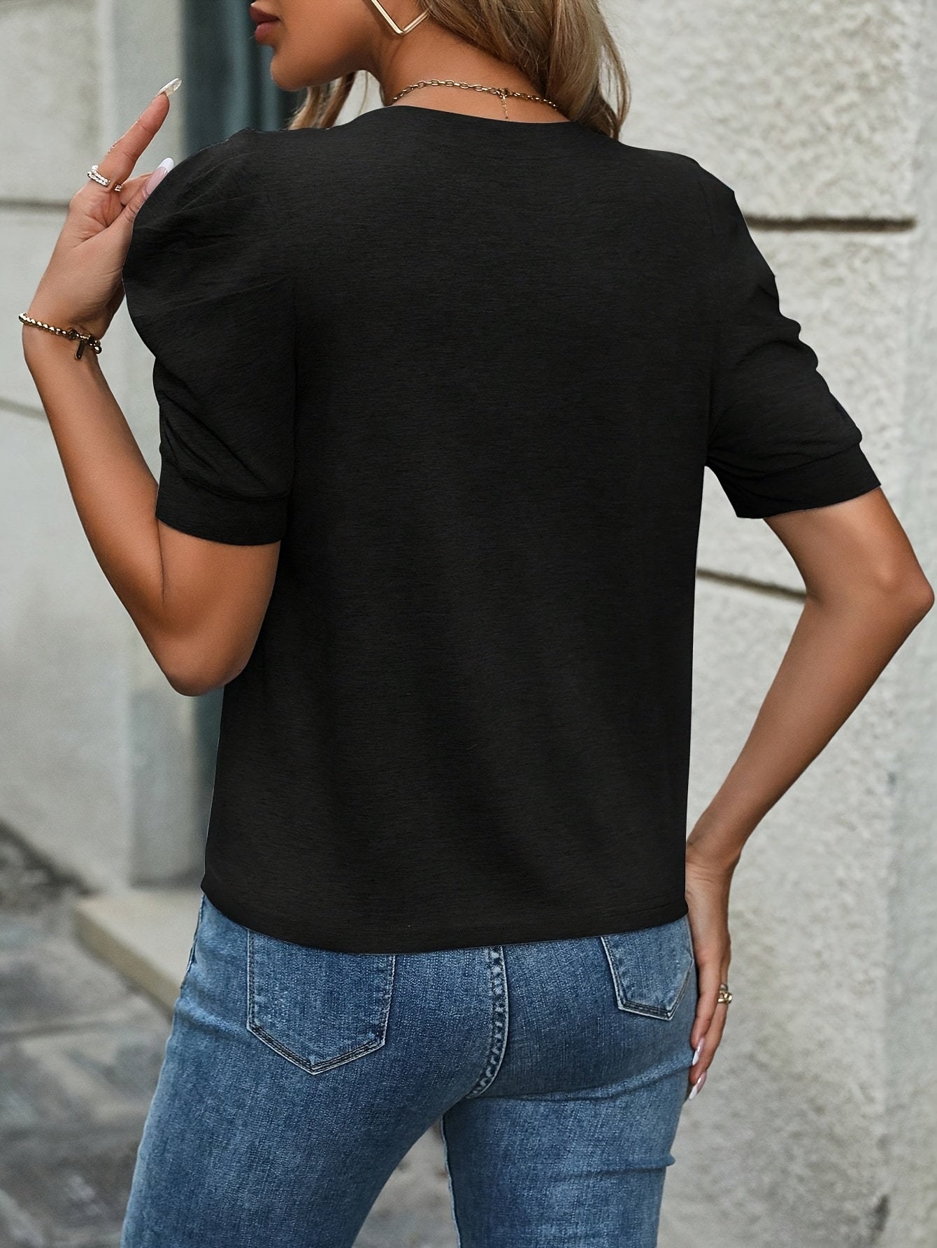Dam Topp Elegant Puffärm Kortärmad Blus för Vardagsbruk