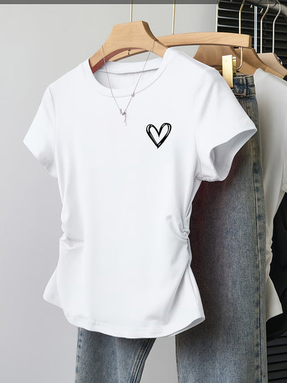 Dam T-shirt med hjärtmotiv och smickrande passform – Trendigt vardagsplagg