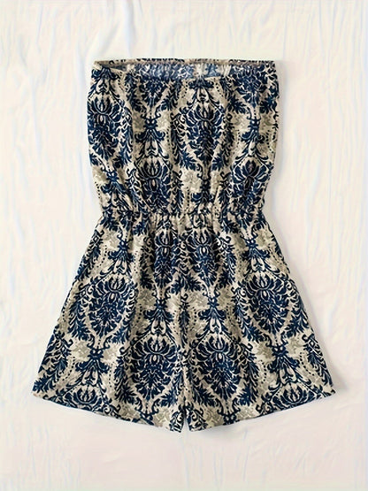 Damernas strapless damastmönstrad romper – elegant sommarstil för semester och vardag
