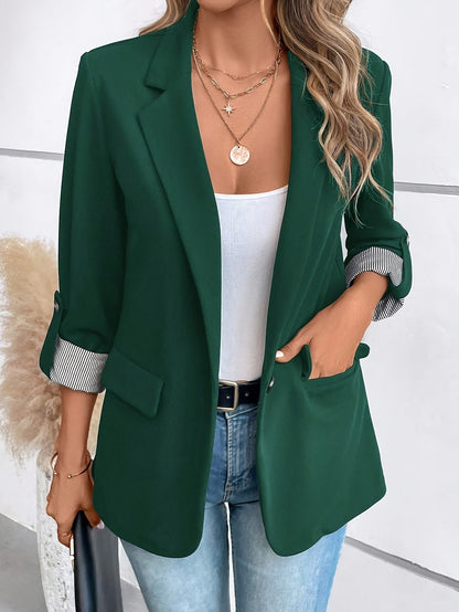 Dam Blazer Elegant Kavaj med Uppvikta Ärmar – Perfekt för Kontor och Vardag